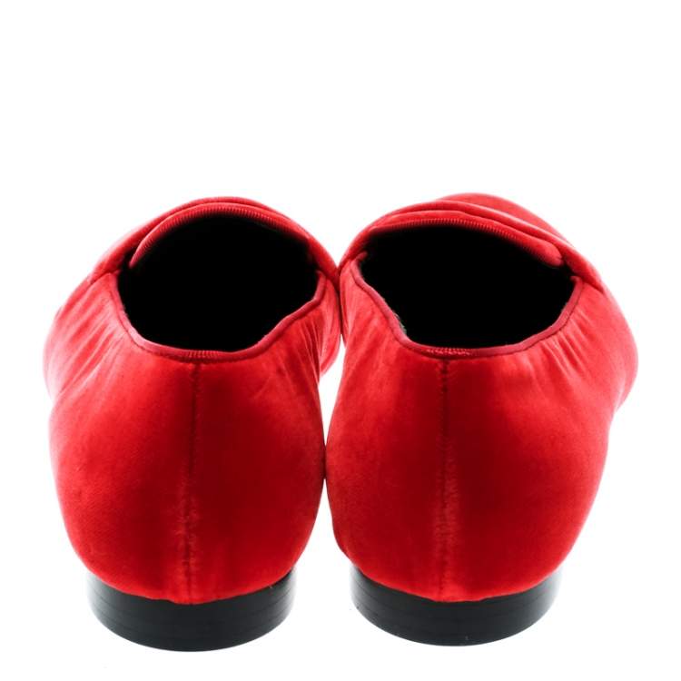 Pre Owned Ralph Lauren Red Velvet Smoking Slippers Size 39.5