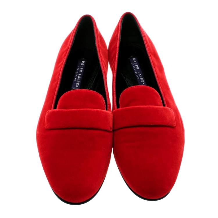 Pre Owned Ralph Lauren Red Velvet Smoking Slippers Size 39.5