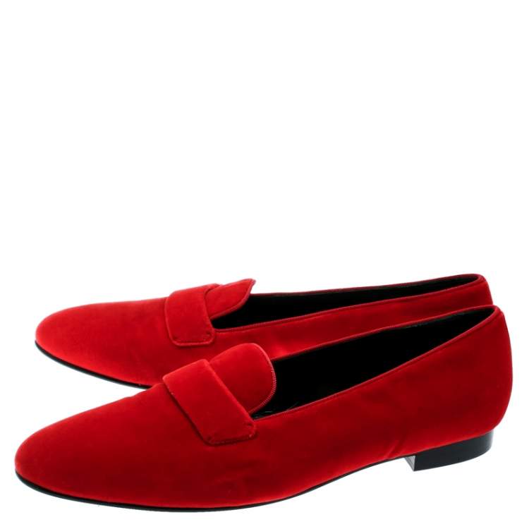 Pre Owned Ralph Lauren Red Velvet Smoking Slippers Size 39.5