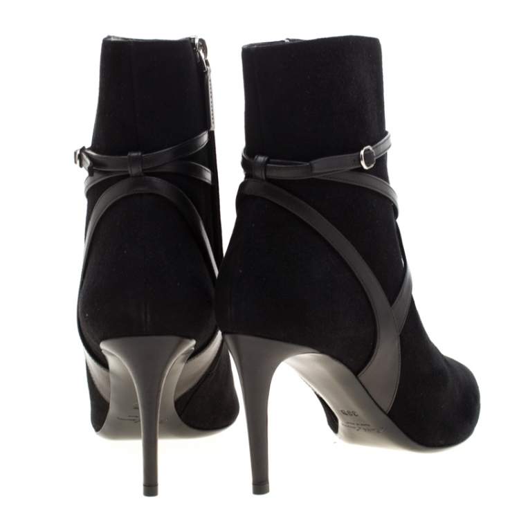 Pre Owned Ralph Lauren Black Suede Buckle Detail Ankle Boots Size 39