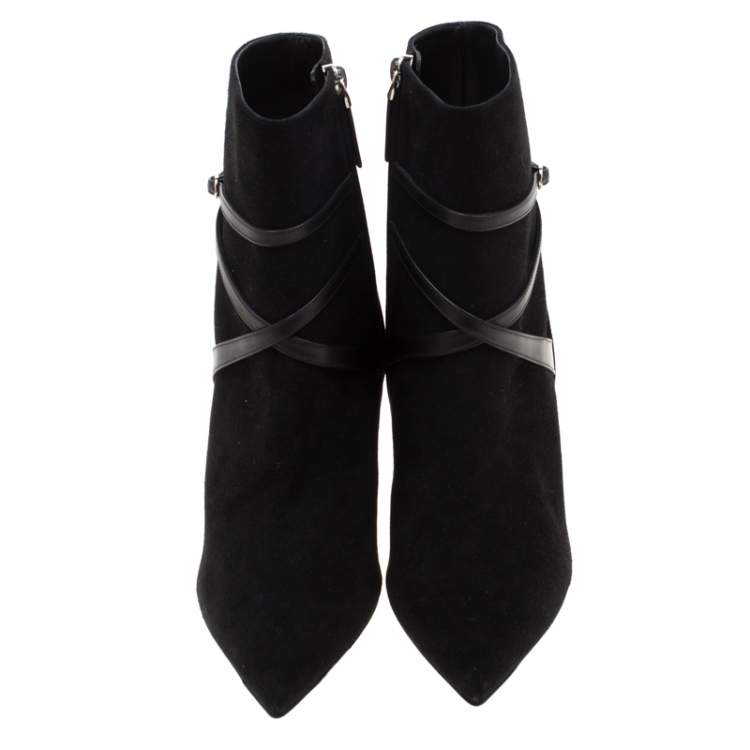 Pre Owned Ralph Lauren Black Suede Buckle Detail Ankle Boots Size 39
