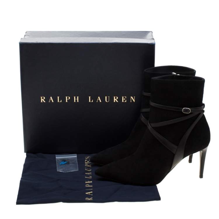 Pre Owned Ralph Lauren Black Suede Buckle Detail Ankle Boots Size 39