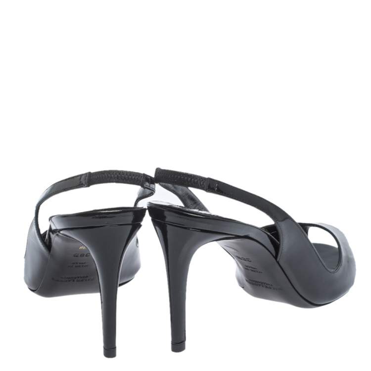 Pre Owned Ralph Lauren Black Patent Leather Peep Toe Slingback Sandals Size 38