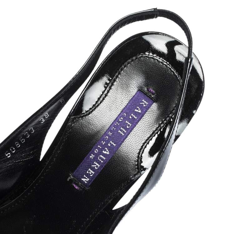 Pre Owned Ralph Lauren Black Patent Leather Peep Toe Slingback Sandals Size 38
