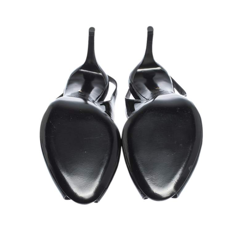 Pre Owned Ralph Lauren Black Patent Leather Peep Toe Slingback Sandals Size 38