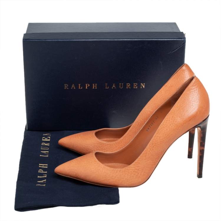 Pre Owned Ralph Lauren Orange Leather Pointed Toe Pumps Size 40.5