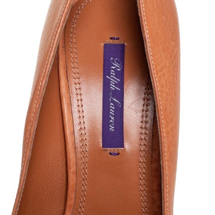 Pre Owned Ralph Lauren Orange Leather Pointed Toe Pumps Size 40.5