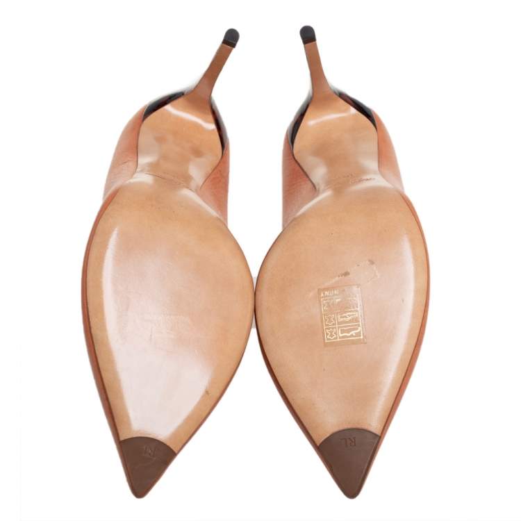 Pre Owned Ralph Lauren Orange Leather Pointed Toe Pumps Size 40.5