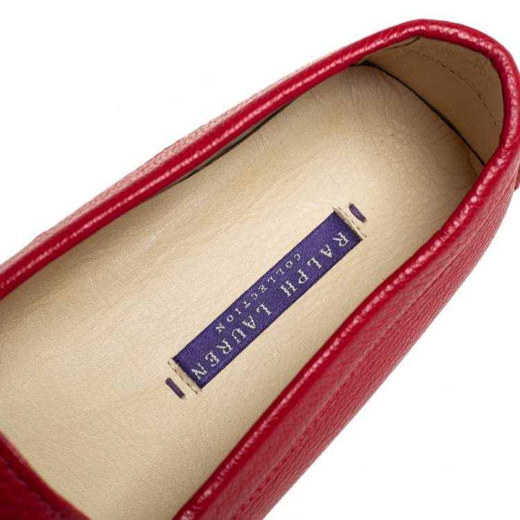 Pre Owned Ralph Lauren Red Leather Penny Slip On Loafers Size 39