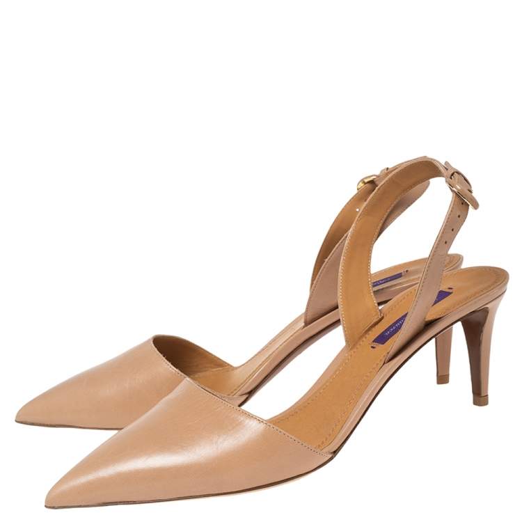 Pre Owned Ralph Lauren Beige Leather Pointed Toe Slingback Sandals Size 41
