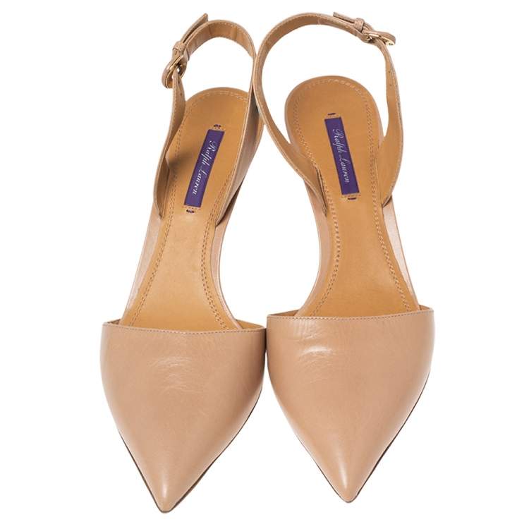 Pre Owned Ralph Lauren Beige Leather Pointed Toe Slingback Sandals Size 41