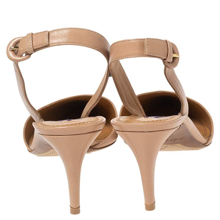 Pre Owned Ralph Lauren Beige Leather Pointed Toe Slingback Sandals Size 41