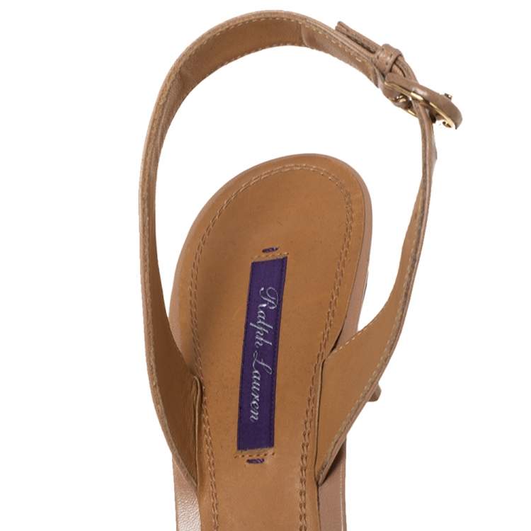 Pre Owned Ralph Lauren Beige Leather Pointed Toe Slingback Sandals Size 41