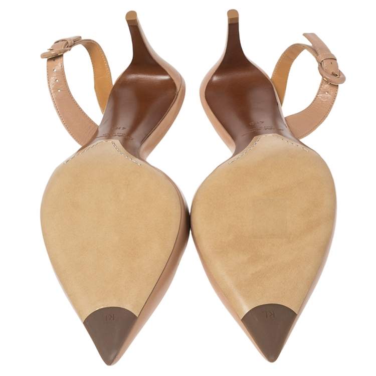 Pre Owned Ralph Lauren Beige Leather Pointed Toe Slingback Sandals Size 41