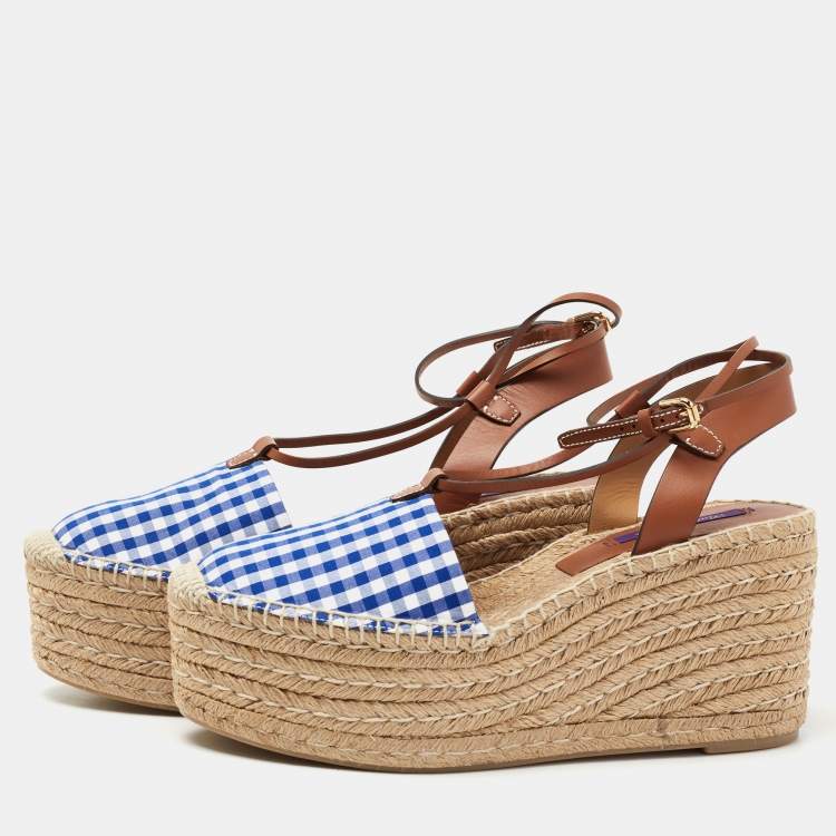 Pre Owned Ralph Lauren Tricolor Fabric And Leather Wedge Espadrilles Size 40