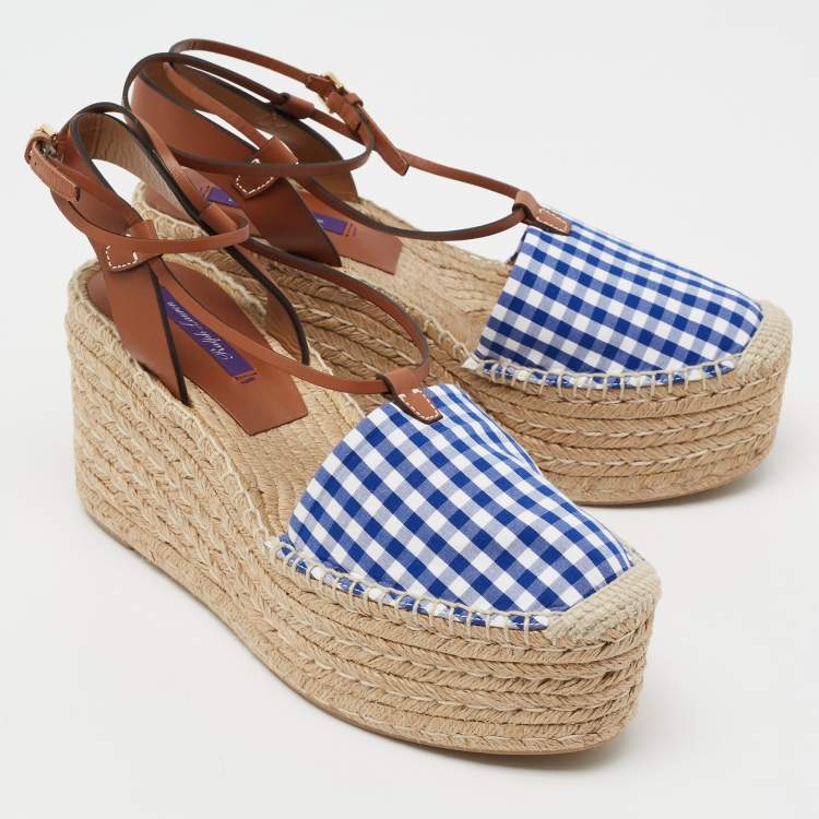 Pre Owned Ralph Lauren Tricolor Fabric And Leather Wedge Espadrilles Size 40