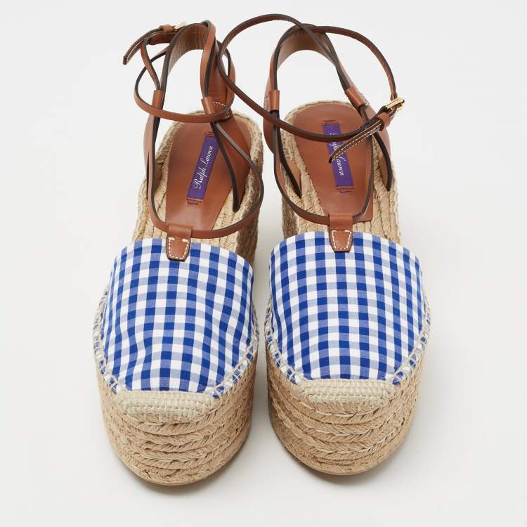 Pre Owned Ralph Lauren Tricolor Fabric And Leather Wedge Espadrilles Size 40