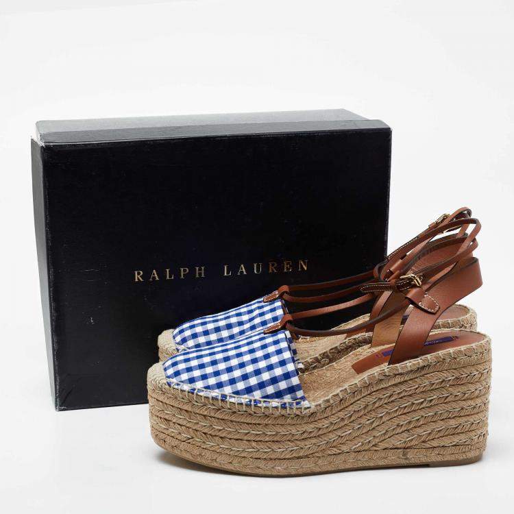 Pre Owned Ralph Lauren Tricolor Fabric And Leather Wedge Espadrilles Size 40