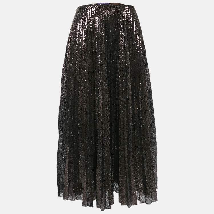 Pre Owned Ralph Lauren Purple Label Brown Sequin Tulle Midi Skirt M