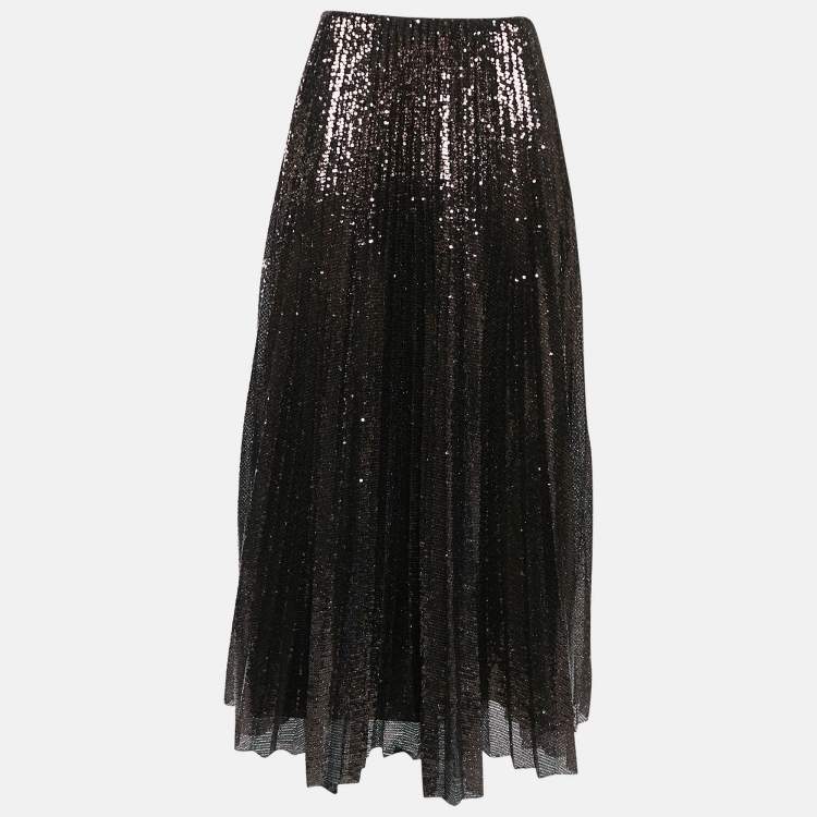 Pre Owned Ralph Lauren Purple Label Brown Sequin Tulle Midi Skirt M