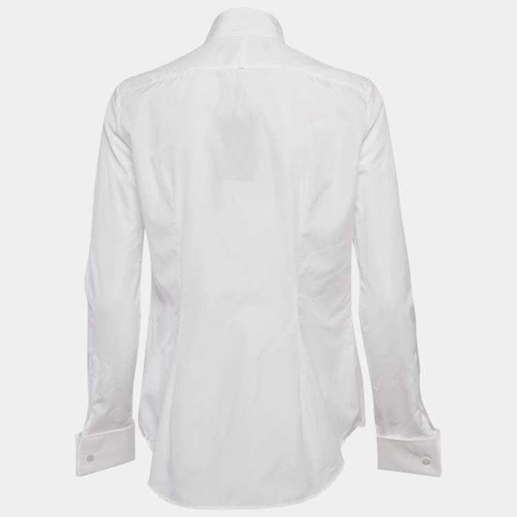 Pre Owned Ralph Lauren Purple Label White Cotton Tuxedo Shirt S