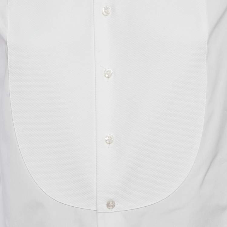 Pre Owned Ralph Lauren Purple Label White Cotton Tuxedo Shirt S