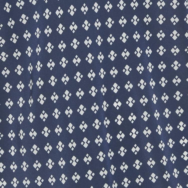 Pre Owned Ralph Lauren Purple Label Navy Blue Printed Silk Halter Top M
