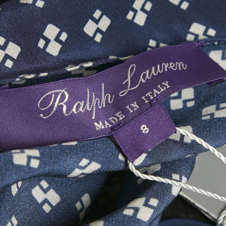 Pre Owned Ralph Lauren Purple Label Navy Blue Printed Silk Halter Top M