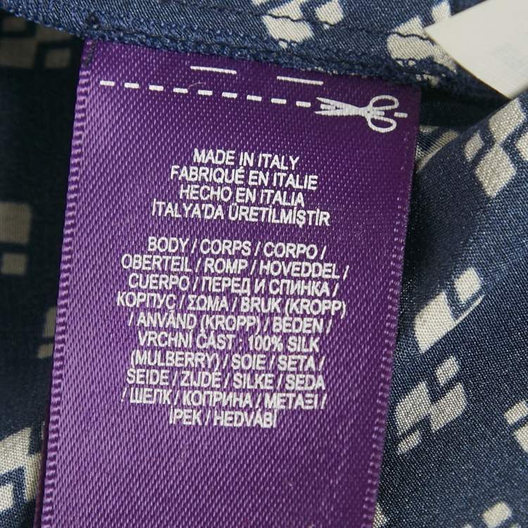 Pre Owned Ralph Lauren Purple Label Navy Blue Printed Silk Halter Top M