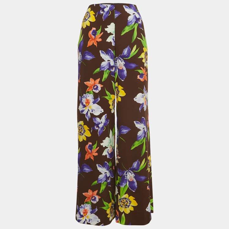 مملوكة مسبقًا Ralph Lauren Purple Label Multicolor Floral Print Crepe Wide-Leg Pants S