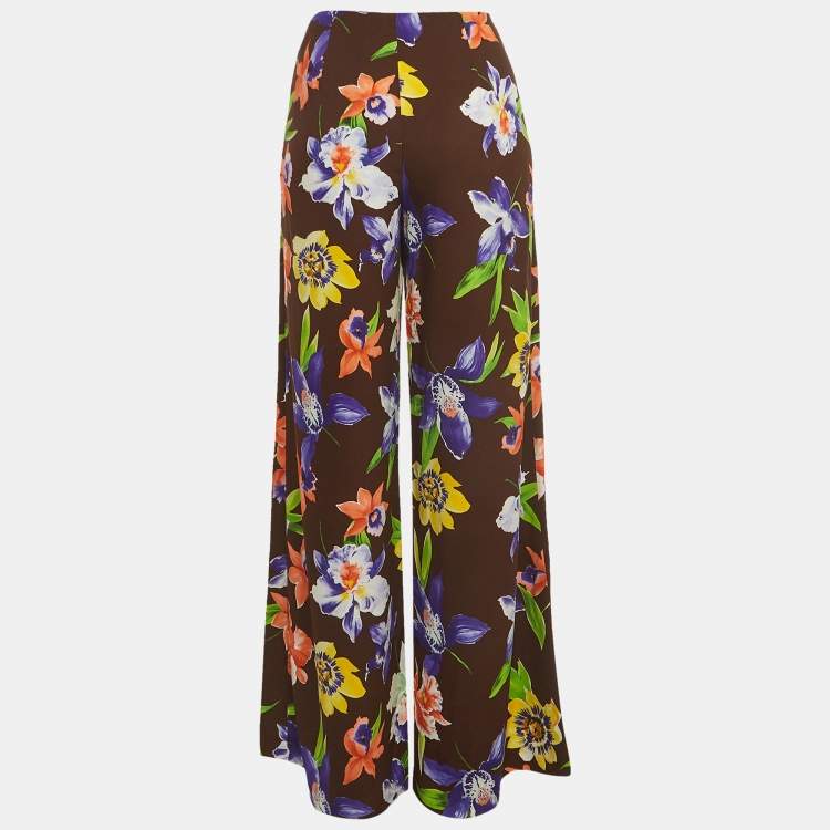 مملوكة مسبقًا Ralph Lauren Purple Label Multicolor Floral Print Crepe Wide-Leg Pants S