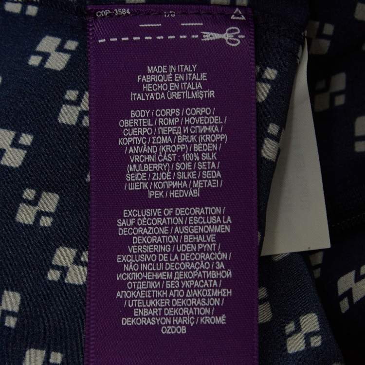 Pre Owned Ralph Lauren Purple Label Blue Printed Silk High Slit Wide-Leg Pants M