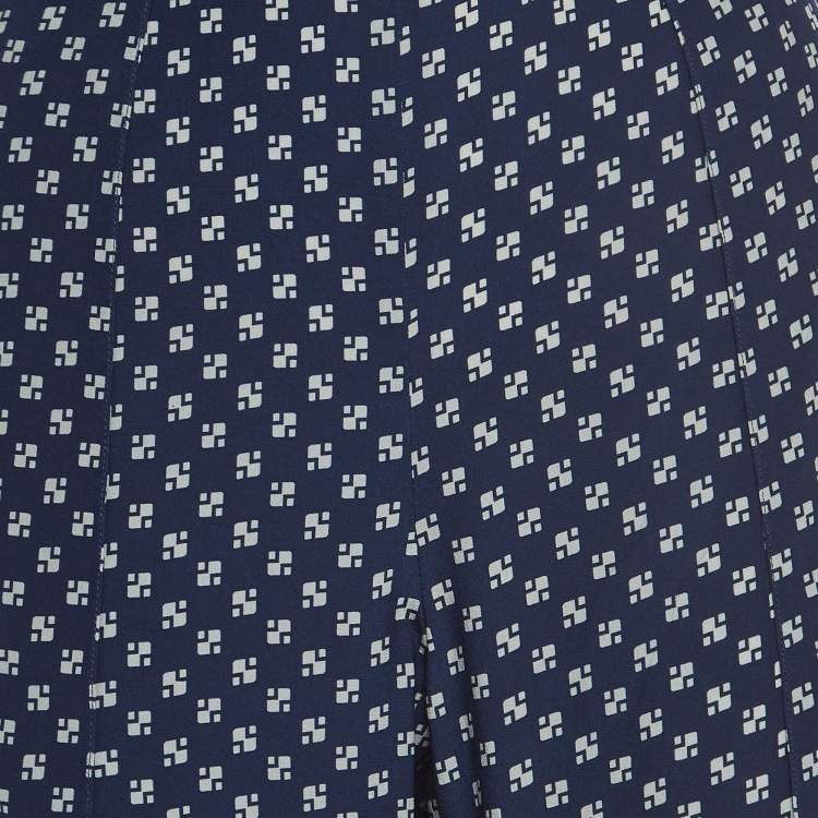 Pre Owned Ralph Lauren Purple Label Blue Printed Silk High Slit Wide-Leg Pants M