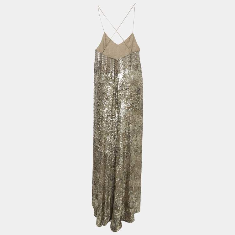 Pre Owned Ralph Lauren Purple Label Brown Sequin Maxi Slip Dress M