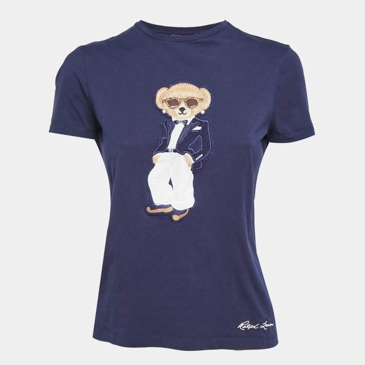 مملوكة مسبقًا Ralph Lauren Purple Label Navy Blue Teddy Applique Crew Neck T-Shirt S