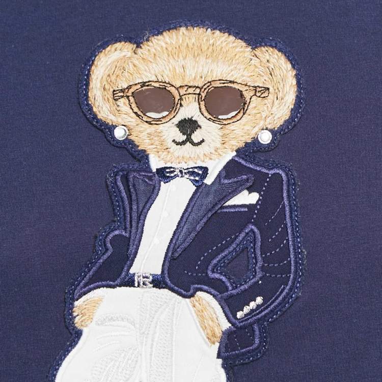مملوكة مسبقًا Ralph Lauren Purple Label Navy Blue Teddy Applique Crew Neck T-Shirt S