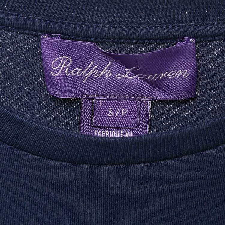مملوكة مسبقًا Ralph Lauren Purple Label Navy Blue Teddy Applique Crew Neck T-Shirt S