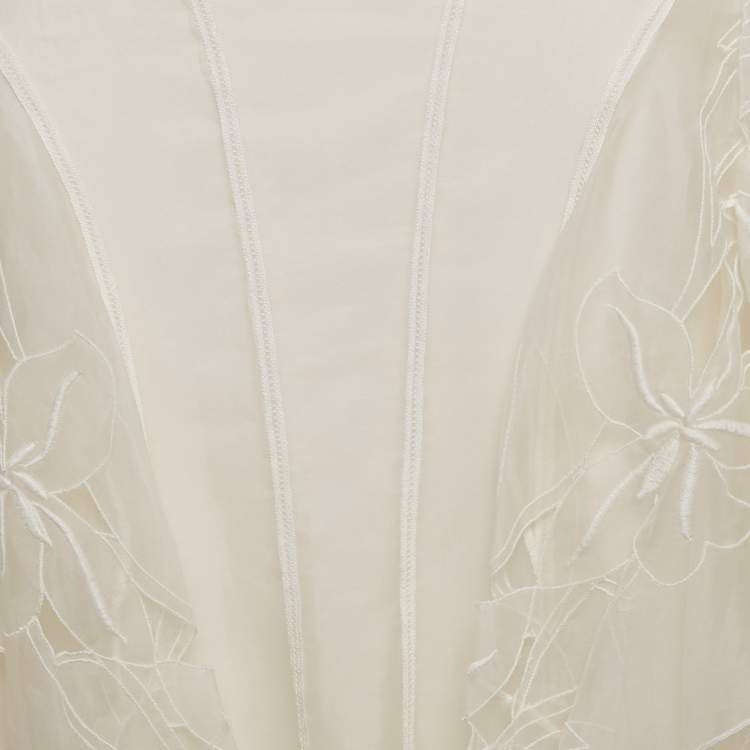 Pre Owned Ralph Lauren Purple Label Ivory Embroidered Organza Silk Ruffled Maxi Skirt S