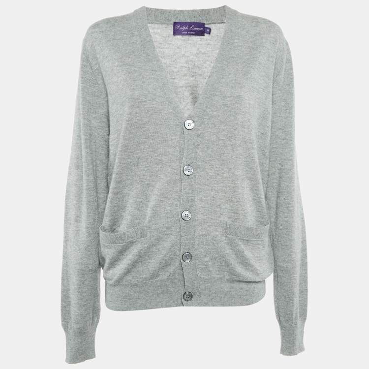 Pre Owned Ralph Lauren Purple Label Grey Cashmere Button Front Cardigan M