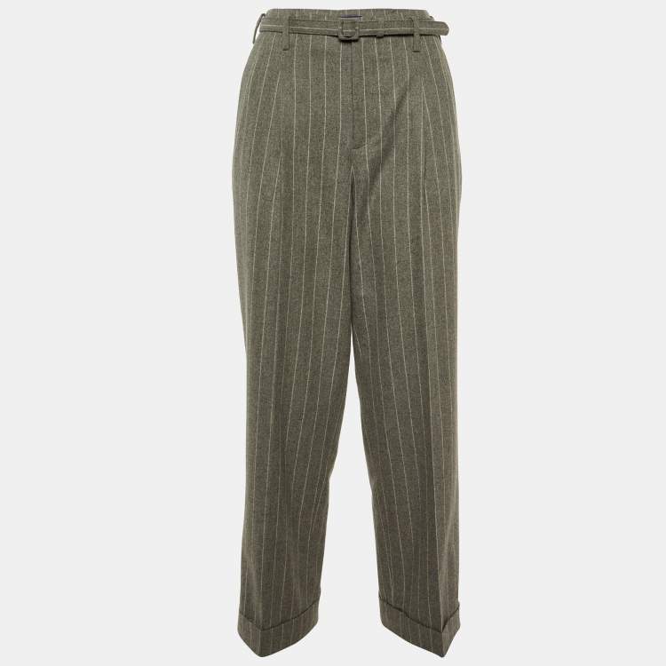 Pre Owned Ralph Lauren Grey Striped Wool Belted Formal Trousers S
