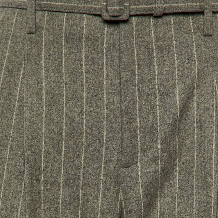 Pre Owned Ralph Lauren Grey Striped Wool Belted Formal Trousers S