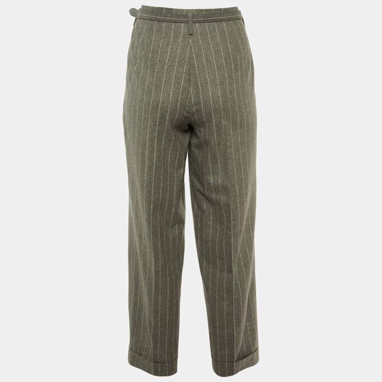 Pre Owned Ralph Lauren Grey Striped Wool Belted Formal Trousers S