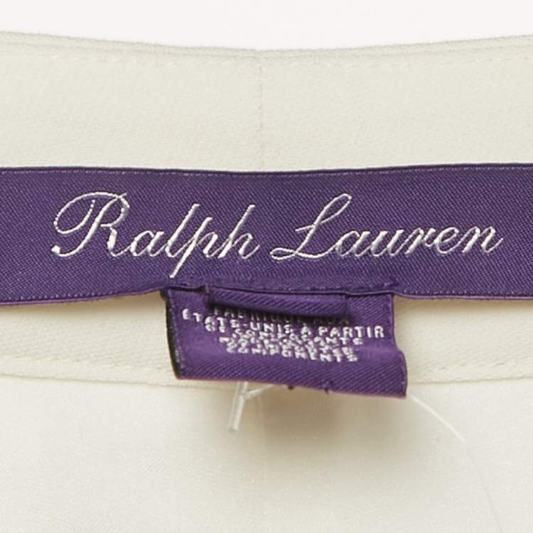 Pre Owned Ralph Lauren Purple Label Off-White Crepe Contrast Trim Straight Leg Trousers M