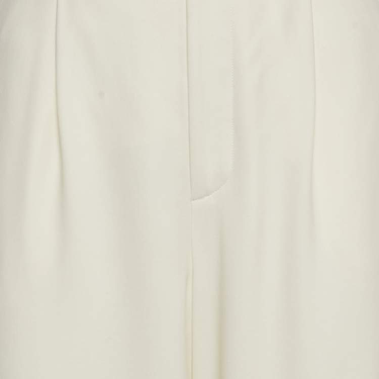 Pre Owned Ralph Lauren Purple Label Off-White Crepe Contrast Trim Straight Leg Trousers M