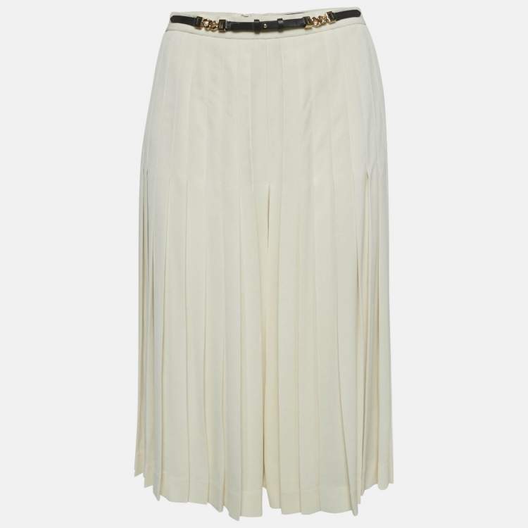 Pre Owned Ralph Lauren Purple Label Off-White Silk Blend Pleated Culottes M