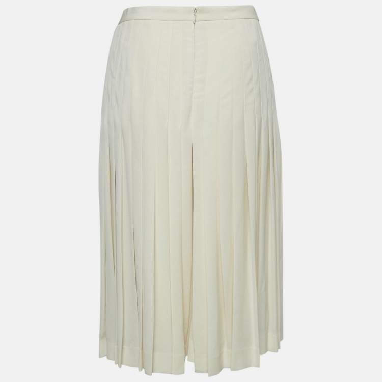 Pre Owned Ralph Lauren Purple Label Off-White Silk Blend Pleated Culottes M