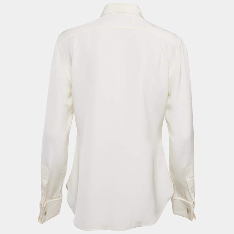 Pre Owned Ralph Lauren Purple Label Off-White Silk Button Front Shirt M
