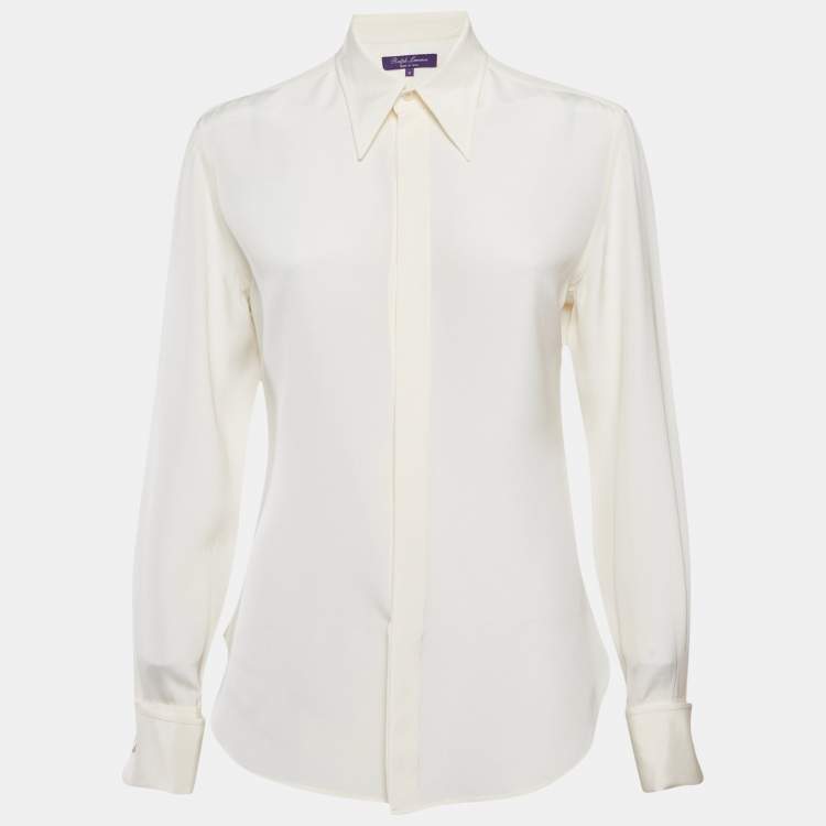 Pre Owned Ralph Lauren Purple Label Off-White Silk Button Front Shirt M
