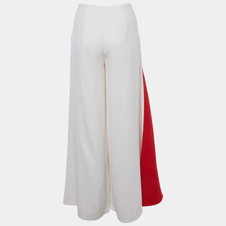 Pre Owned Ralph Lauren Purple Label White Crepe Contrast Stripe Flared Trouser S