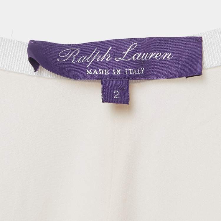 Pre Owned Ralph Lauren Purple Label White Crepe Contrast Stripe Flared Trouser S